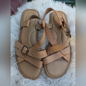 Born Tan Leather Ankle Strap Sandals Size 7